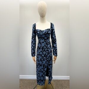Abercrombie & Fitch Floral Midi Dress XS Blue Black Long Sleeve